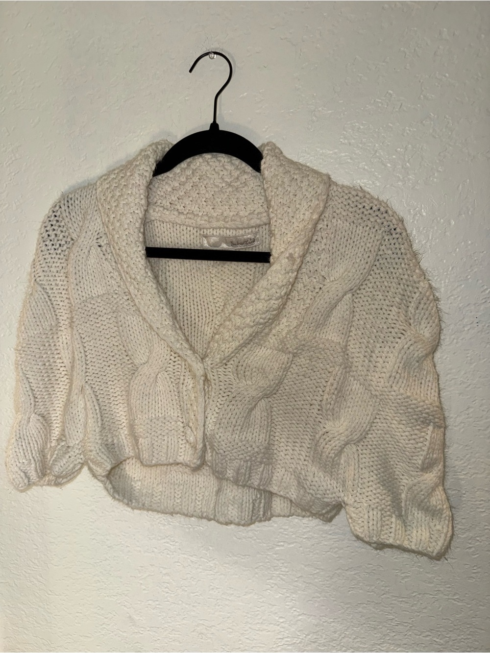 bebe Cropped Cable Knit Shawl-Collar Cardigan - Cream